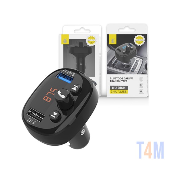 Transmissor FM para Carro Bluetooth OnePlus A6139 com 2 Chamadas USB e Controlador de Volume/FM/USB 3.4A Max Preto
